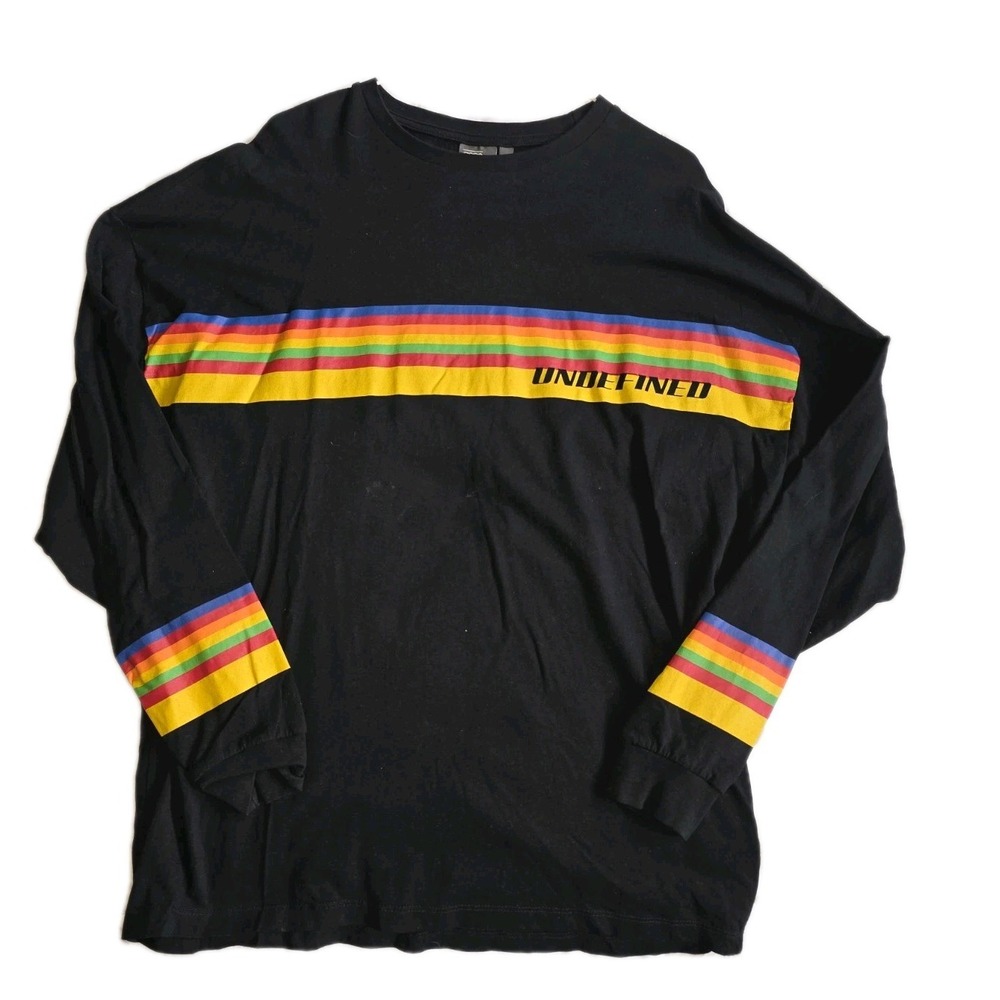 ASOS Mens Small Black Long Sleeve Rainbow Stripe Undefined Graphic T-Shirt Tee